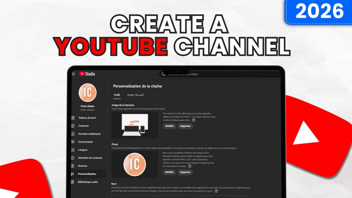 Create a YouTube channel in 2026: complete 5-minute guide (Google account, customization, settings)